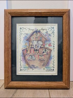 Vintage Noah's Ark Animal Print Framed Wall Art - Brown Frame Karen O. Tribeit